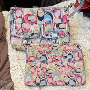 RARE Coach Poppy SET with Bag & Tablet Sleeve/Accessory Pouch